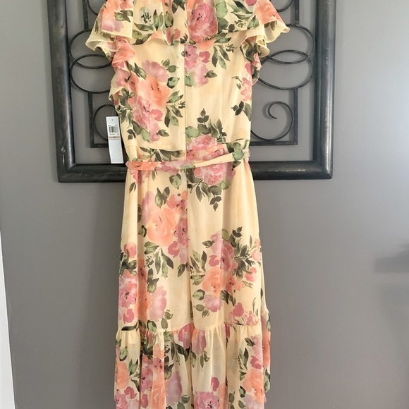 LONDON Times Cold Shoulder Ruffle Midi Dress Size 12P NWT - Picture 5 of 10